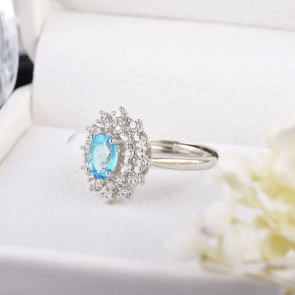 Natural Topaz Rings, Genuine Gemstone Ring, Silver Plated Adjustable Ring Band - Picture 6 of 6